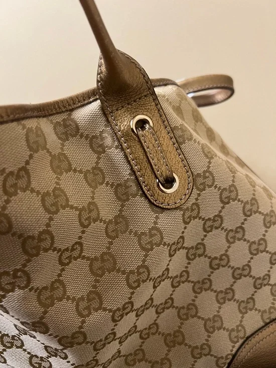 Gucci Beige and Brown GG Canvas Tote with Leather Trim - Picture 16 of 17
